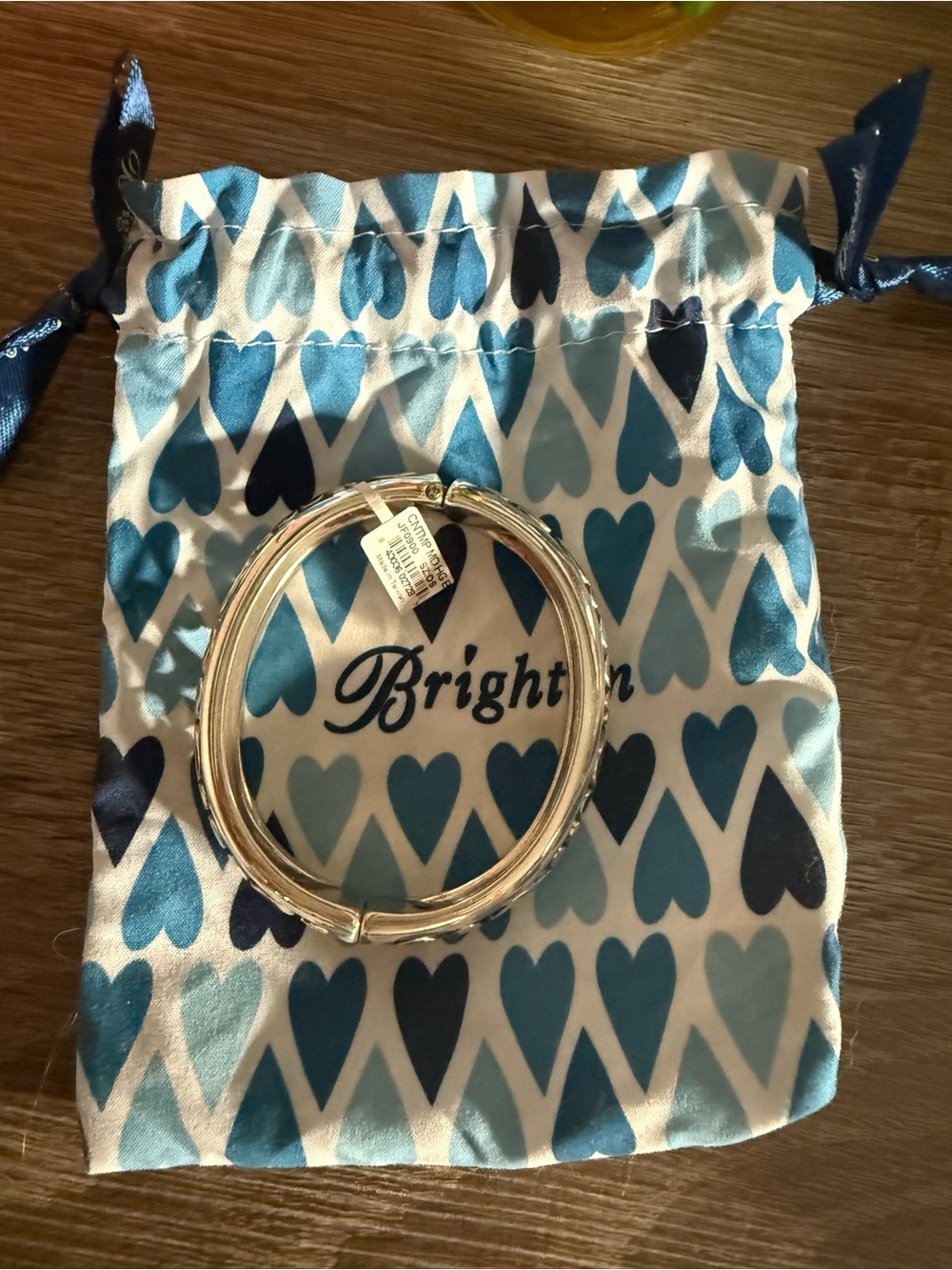Brighton Silver-Tone Bangle with Blue Heart Drawstring Pouch